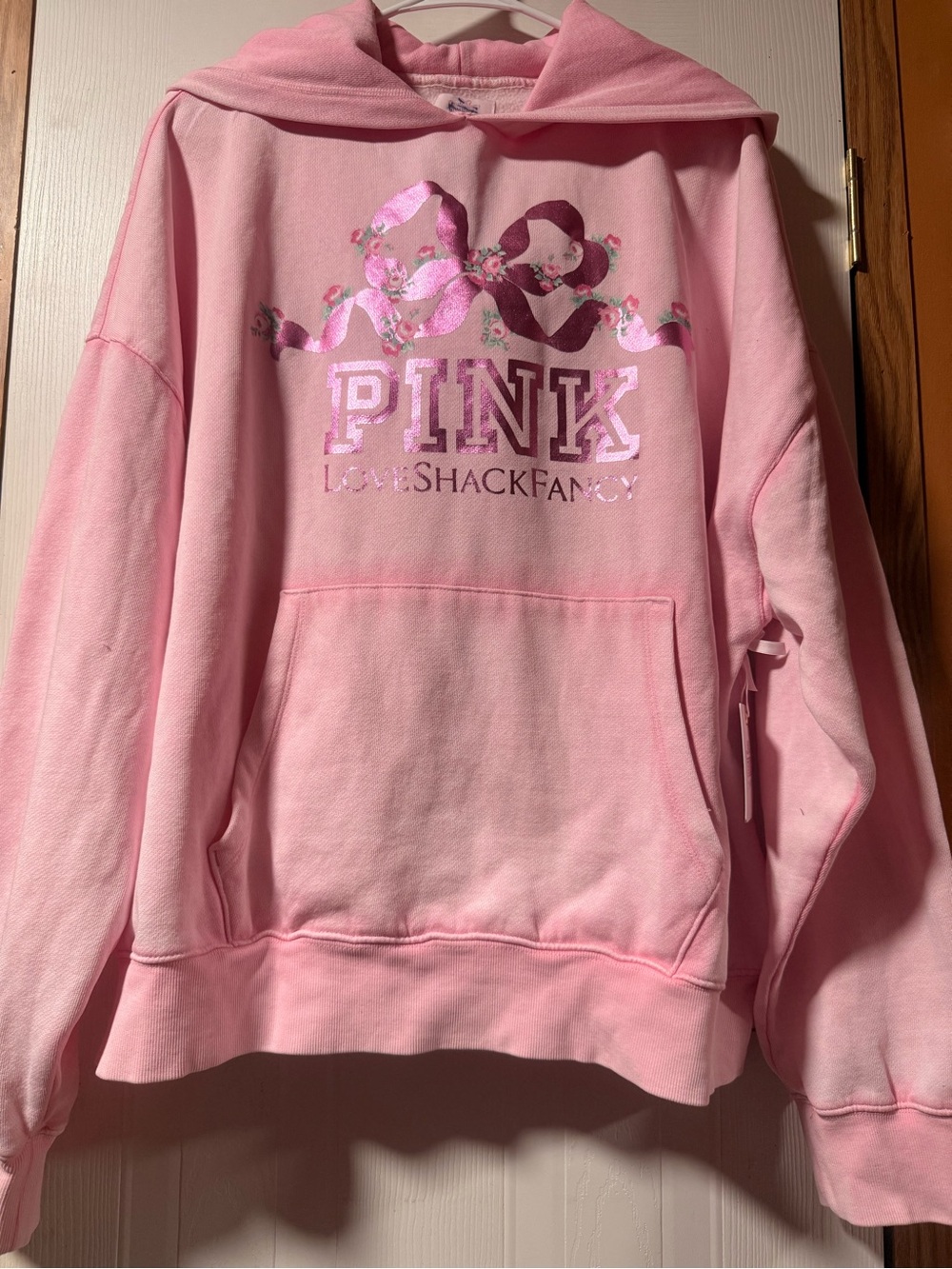 LoveShackFancy Girls' Pink Hooded Sweatshirt with Floral Logo